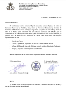 Comunicado para el Cabildo de Salida de 2022.
