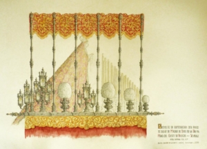 Dibujo del proyecto de la nueva orfebrería del palio de Madre de Dios de la Palma.