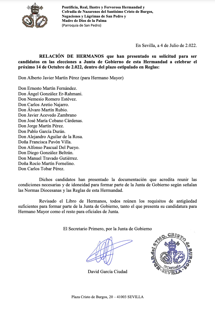 Candidatura de Alberto Javier Martín al Cristo de Burgos.
