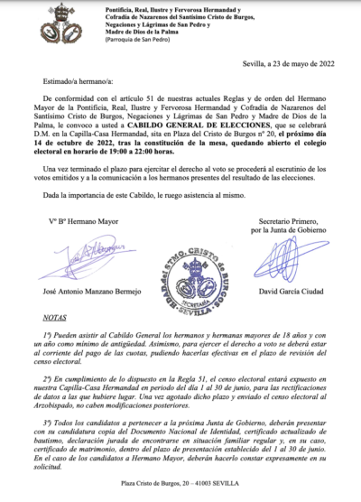Convocatoria de elecciones en el Cristo de Burgos.